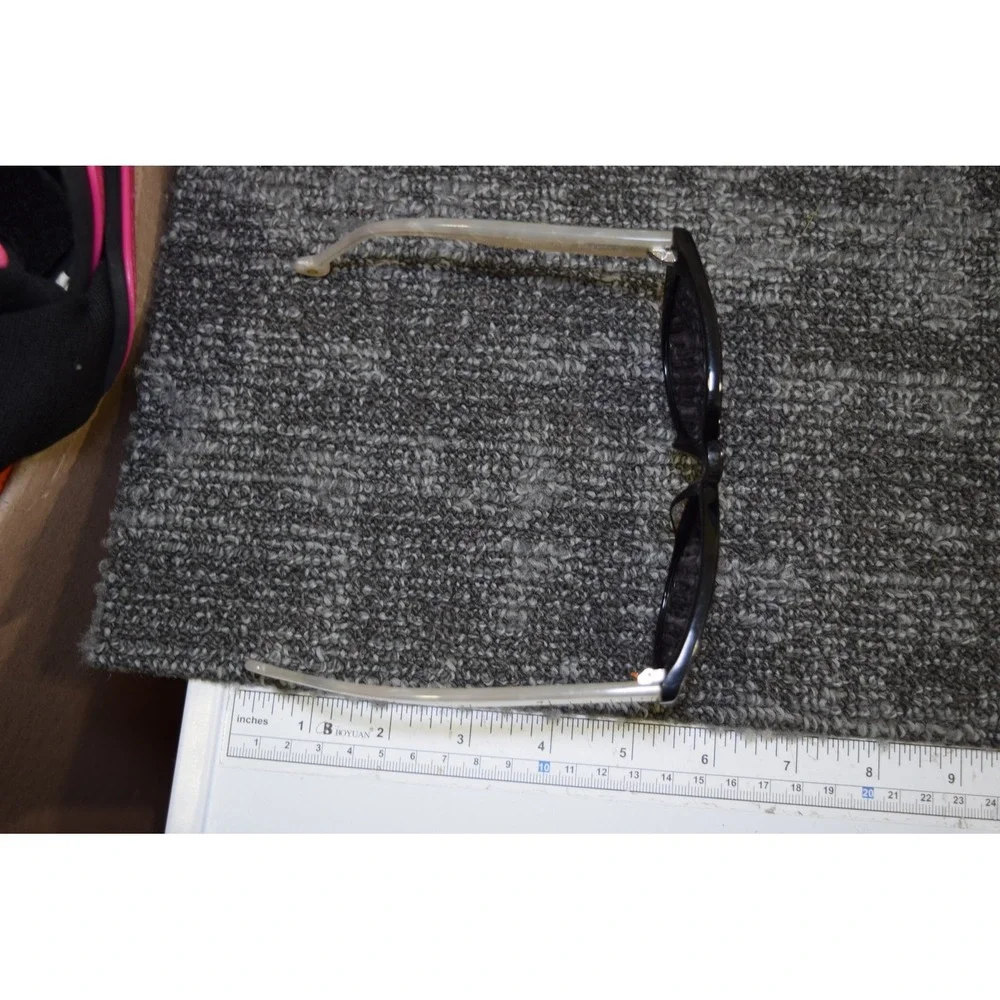 Anthropologie Ett:Twa Bastine Black Motif White Sunglasses 54 17 Oversized Cat